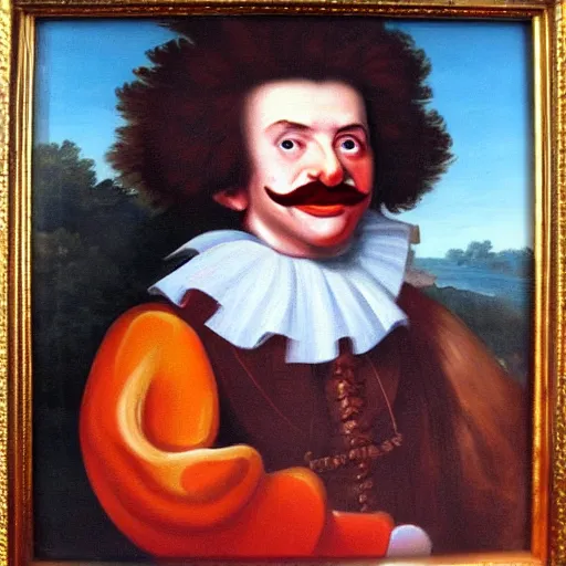 Prompt: oil painting of 1 7 th century king ronald mcdonald with shifty eyes