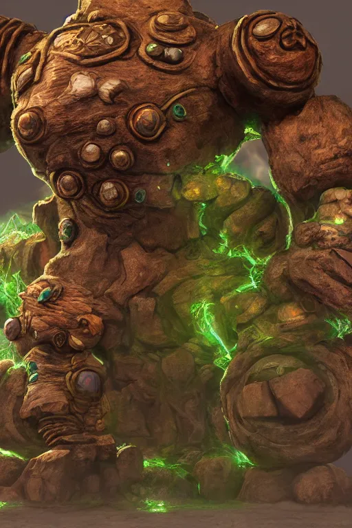 Image similar to zelda fantasy art giant golem troll wood rock greeble gemstone, global illumination ray tracing hdr fanart arstation by sung choi and eric pfeiffer and gabriel garza and casper konefal