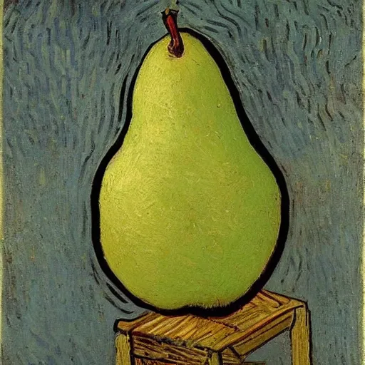 Prompt: “Van Gogh going gothic with a pear filled ballon of beef”