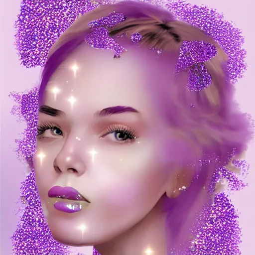 Prompt: Early internet digital art of a girl made out of lavenders. Full of glitter, shiny.