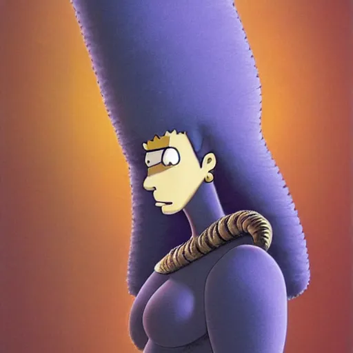 Image similar to marge simpson from futurama in berserk anime drawn by kentaro miura and zdislaw beksinski