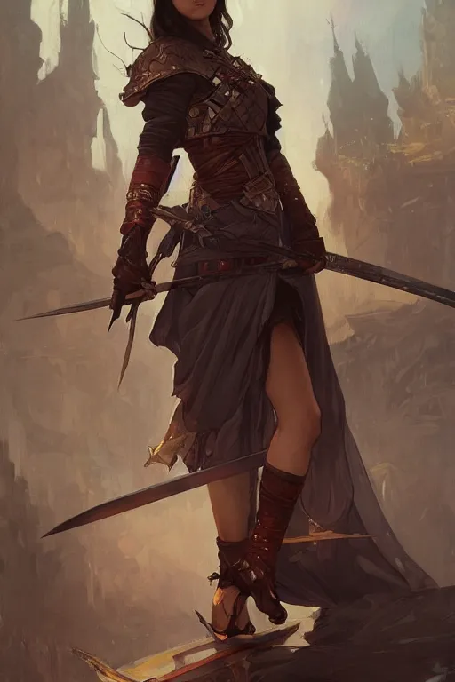 Image similar to asian girl with very big sword, d & d, fantasy, portrait, highly detailed, digital painting, artstation, concept art, sharp focus, illustration, art by greg rutkowski and alphonse mucha