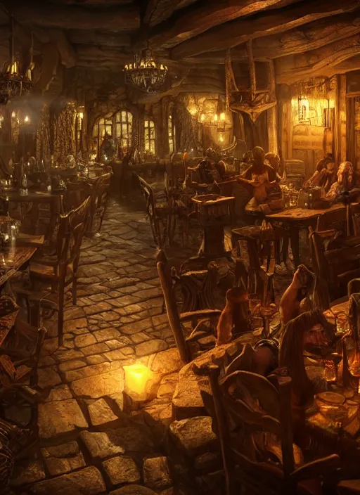 Prompt: tavern, ultra detailed fantasy, elden ring, realistic, dnd, rpg, lotr game design fanart by concept art, behance hd, artstation, deviantart, global illumination radiating a glowing aura global illumination ray tracing hdr render in unreal engine 5