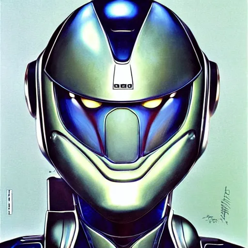 Image similar to a simple concept art portrait of an amazingly designed robot with sleek modern armor. an award winning yoshitaka amano digital art poster color painting. a masterpiece by james gurney. poster colour on canvas.