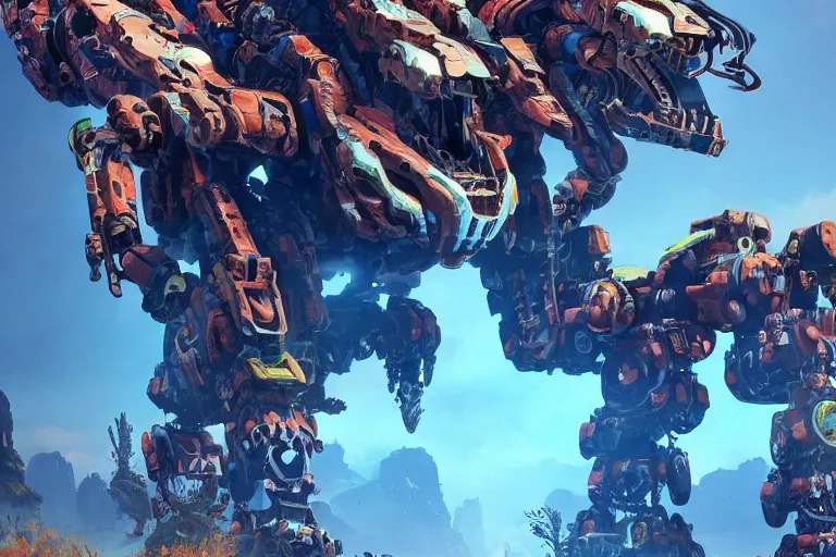 Image similar to clamberjaw machine mecha animal beast robot of horizon forbidden west horizon zero dawn bioluminiscence global illumination ray tracing hdr fanart arstation by sung choi and eric pfeiffer and gabriel garza and casper konefal