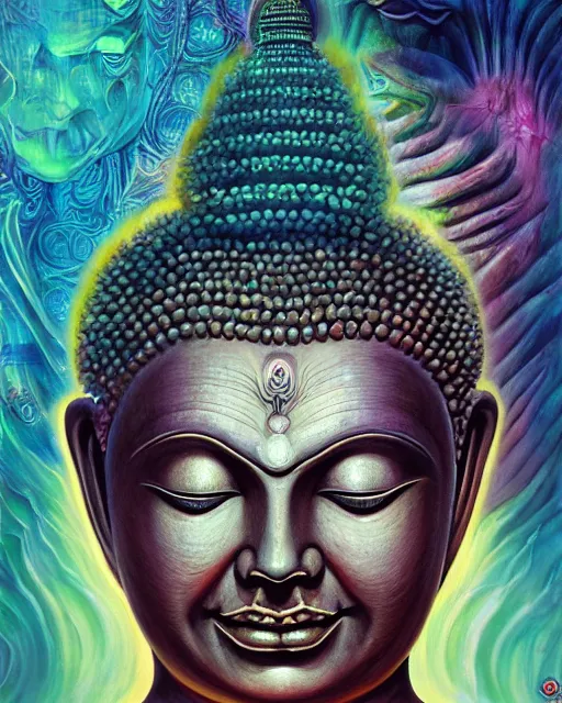 Image similar to buddha smiling, by antonio j. manzanedo, giger, alex grey, android jones, wayne barlowe, philippe druillet, raymond swanland, cyril rolando, josephine wall, harumi hironaka, trending on artstation