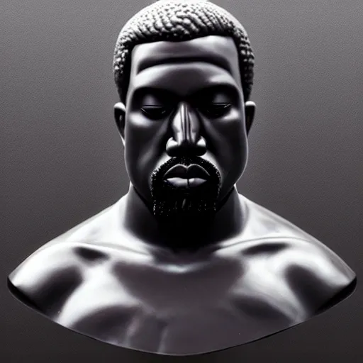 Prompt: a marble bust of kanye west, black background