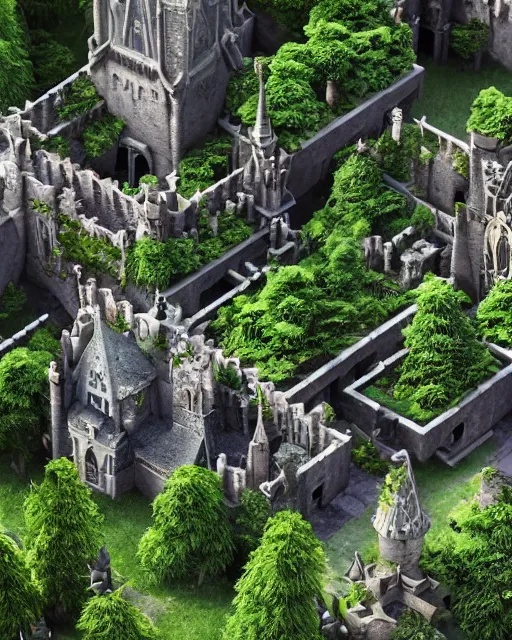 Prompt: Concept art of witch academy castle with many bonsai trees on the right with small waterfall, highly detailed garden in the middle, many stone statues, gothic building style, highly detailed, 4k, 8k resolution, trending on artstation, octane render, unreal engine, cinematic
