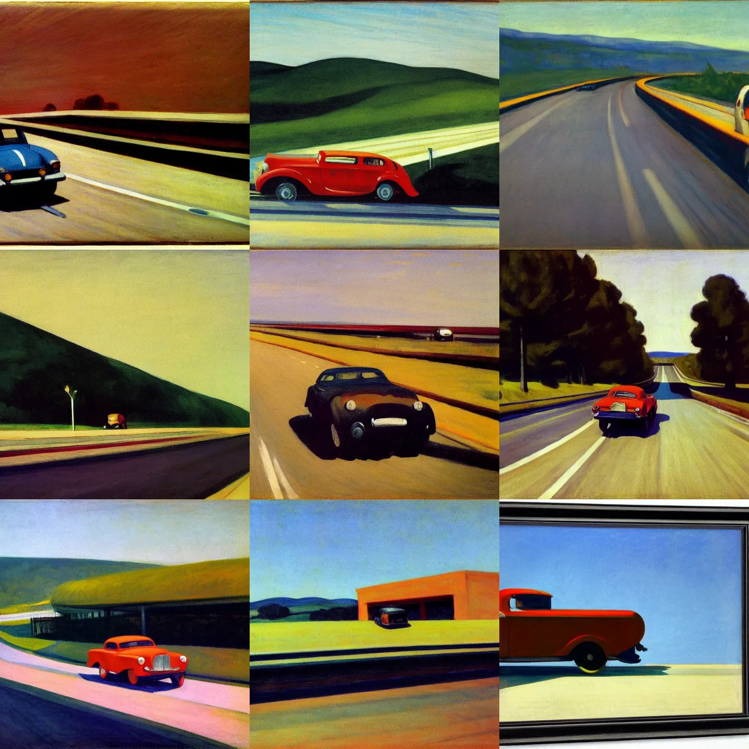 Prompt: car on highway, edward hopper