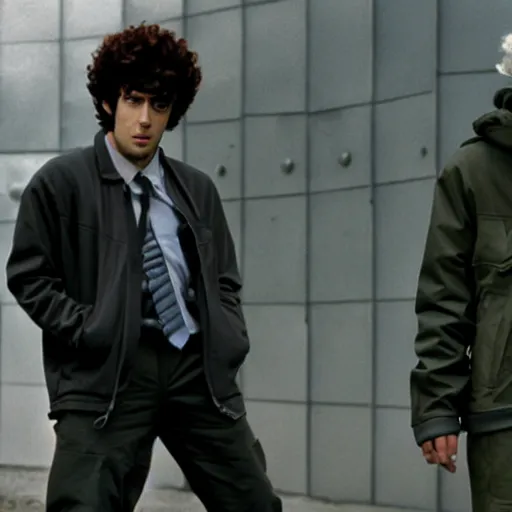 Image similar to spike spiegel wearing techwear, anime