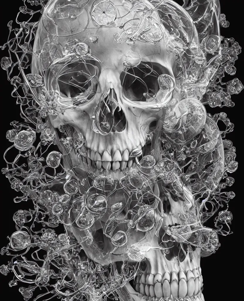 Prompt: close-up portrait goddess skull, thorax, x-ray, backbone, jellyfish phoenix head, nautilus, orchid, skull, betta fish, bioluminiscent creatures, intricate artwork by Tooth Wu and wlop and beeple. octane render, trending on artstation, greg rutkowski very coherent symmetrical artwork. cinematic, black and white, contrast, hyper realism, high detail, octane render, 8k