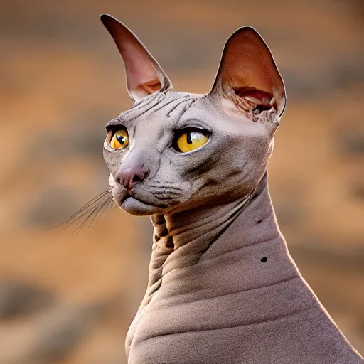 Image similar to Egyptian sphinx cat bear hybrid photo, award-winning animal photography