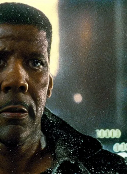 Image similar to a movie still of denzel washington in blade runner