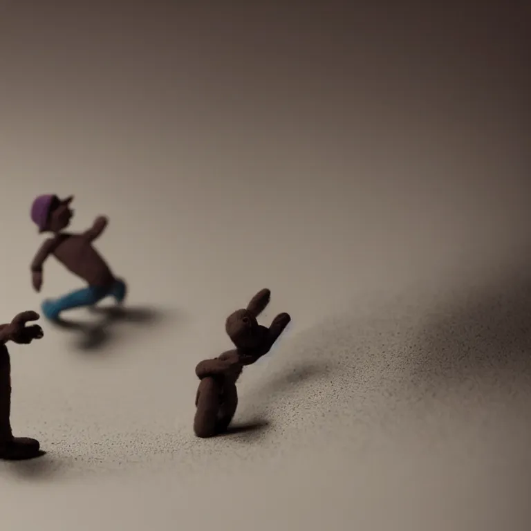 Image similar to a cinematic film still of a claymation stop motion film starring joe rogan, shallow depth of field, 8 0 mm, f 1. 8