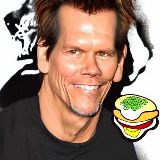 Image similar to kevin bacon face wrapped inside a cheeseburger