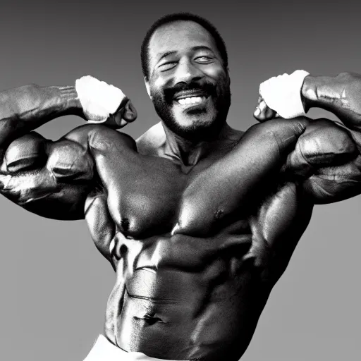 Image similar to marvin gaye with a physique of a body builder, hyper realistic, ultra detailed, cinematic, dynamic lighting, photorealistic, refined, intricate, digital art, digital painting, masterpiece, 8k,