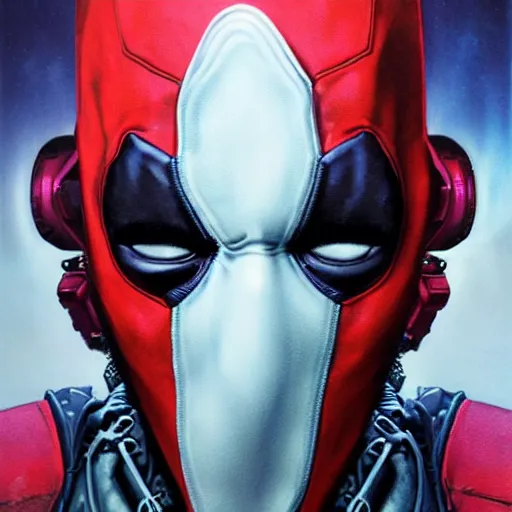 Image similar to dream portrait of Deadpool, cameras, melting ,8k,by tristan eaton,Stanley Artgermm,Tom Bagshaw,Greg Rutkowski,Carne Griffiths, Ayami Kojima, Beksinski, Giger,trending on DeviantArt,face enhance,hyper detailed,minimalist,cybernetic, android, blade runner,full of colour W 1024