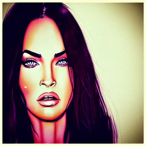 Image similar to “Megan Fox portrait, color illustration by theflowerguy”