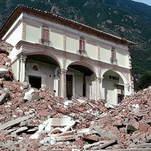 Prompt: Italian villa after earthquake, 2005 photograph