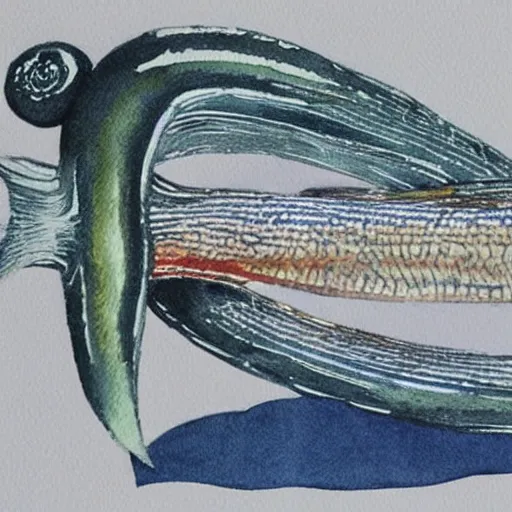 Prompt: watercolor painting of an anchovy by yusei nagashima,