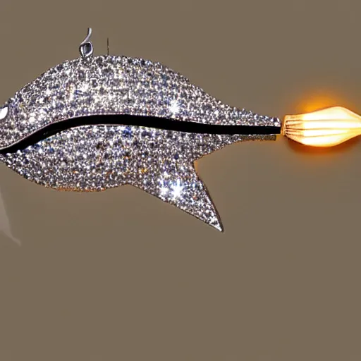 Image similar to A diamond encrusted killer anglerfish with jeweled teeth, the esca light is a minature vegas casino