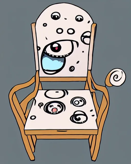 Prompt: an antropomorphic chair, digital art by studio ghibli, googly eyes, cute, anime artstyle