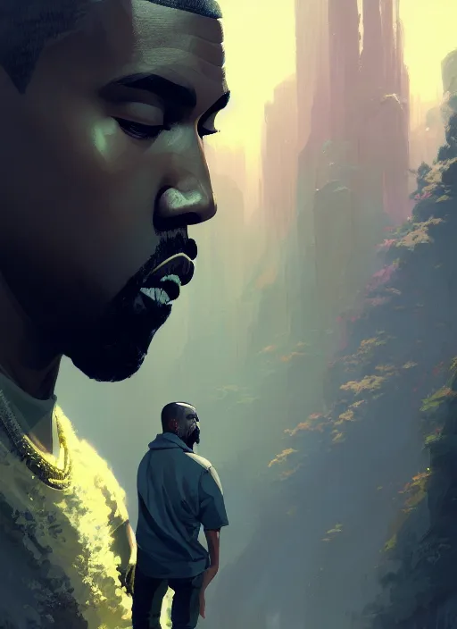 Image similar to highly detailed portrait kanye west posing gta v stephen bliss unreal engine fantasy art by greg rutkowski loish rhads ferdinand knab makoto shinkai lois van baarle ilya kuvshinov rossdraws tom bagshaw global illumination radiant light detailed intricate environment