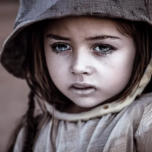 Image similar to a detailed portrait of a little girl in the desert, art illustration, incredibly highly detailed and realistic, 8 k, sharp focus