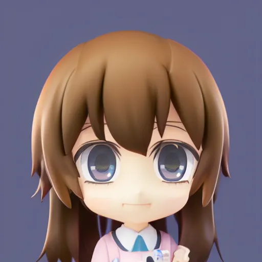 Prompt: character face portrait of a singular kawaii chibi in the sytle of kyoto animation, in simple background, nendoroid eyes, blender, toon rendering, toon shader, anime waifu