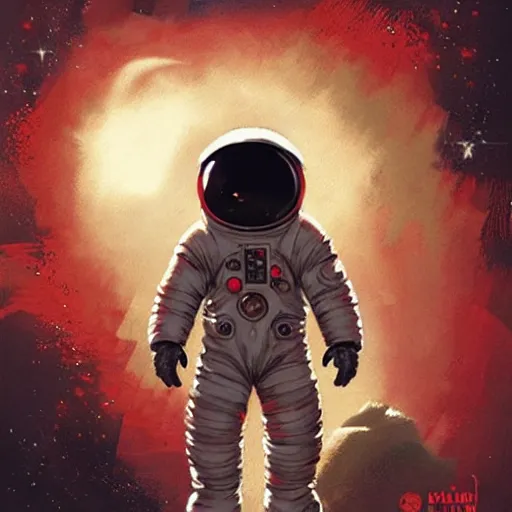 Prompt: movie poster, baby red astronaut without arms, digital art by Craig Mullins