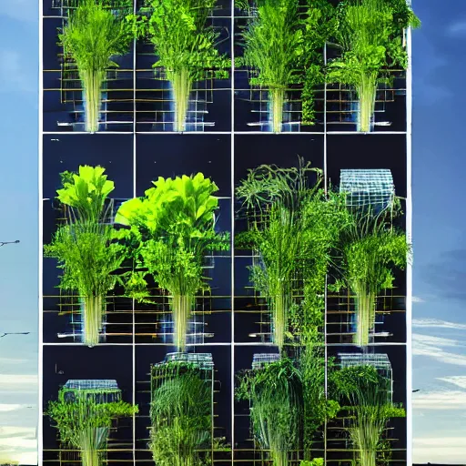Prompt: future solarpunk city, vertical farming on walls, solar on roof, vegetation everywhere