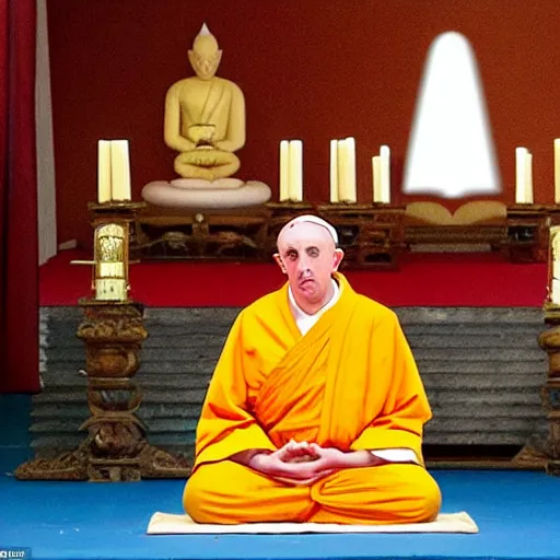 Image similar to Pope Francis becoming a Buddhist monk and meditating in the lotus pose