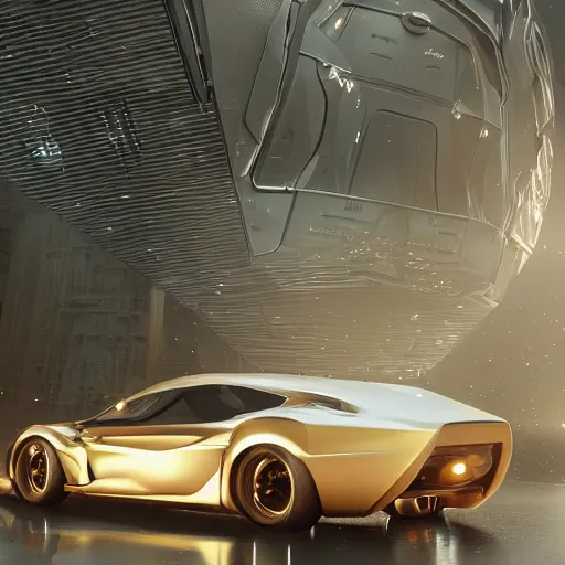 Image similar to car : motherboard forms designed by zaha hadid, sci-fi futuristic ultra realistic photography, keyshot render, octane render, unreal engine 5 lumen, high oiled liquid glossy specularity reflections, ultra detailed, golden hour, dramatic lighting 4k, 8k, 16k in the style ofblade runner 2049 Cyberpunk 2077 ghost in the shell thor 2 marvel film : tilt shift: sharp focus