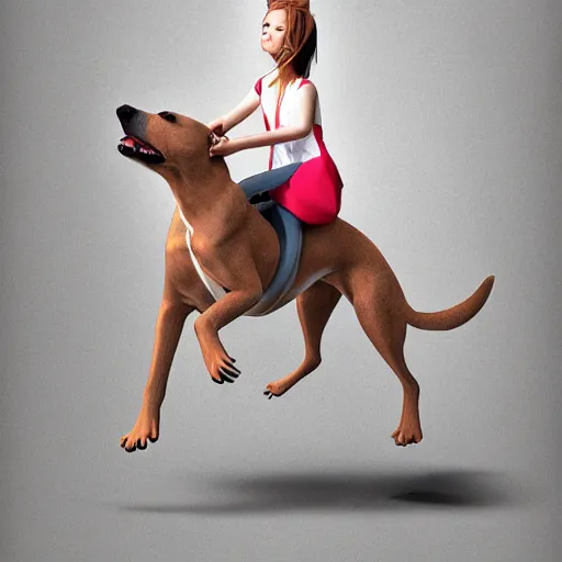 Prompt: girl riding a giant dog in the city, trending on artstation