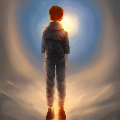 Prompt: the boy who caught the sun in his web, digital concept art, trending on art station