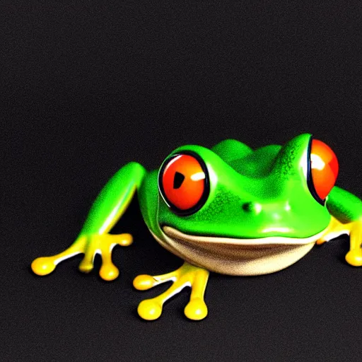 Prompt: The Wednesday frog and all his orbs hanging out, high quality render, realistic reflections, reflective surfaces, natural lighting, the orbs of BYOB, The Wednesday Frog, background details, highly a detailed, hyper realistic, orbs, orbs, orbs