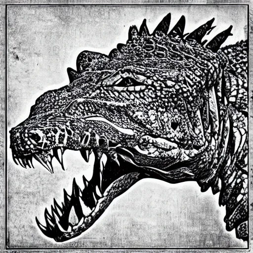 Prompt: 1 0 2 4 x 1 0 2 4 high resolution crocodile morphed with tiger kinetic art etching black and white “ gray ’ s anatomy ”