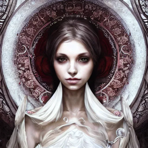 Image similar to a photograpic portrait of a anthropomorphic rose wearing white clothes, Dark souls themed, fantasy, intricate, elegant, highly detailed, digital painting, artstation, concept art, smooth, sharp focus, illustration, art by artgerm and H R Giger and alphonse mucha