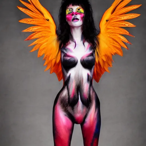 Image similar to cute Griffin, professional fluorescent body paint, full body portrait, portrait photography photography by Karel Saudek, Portra 400, high definition, large props, eye catching, award winning, 4K UHD