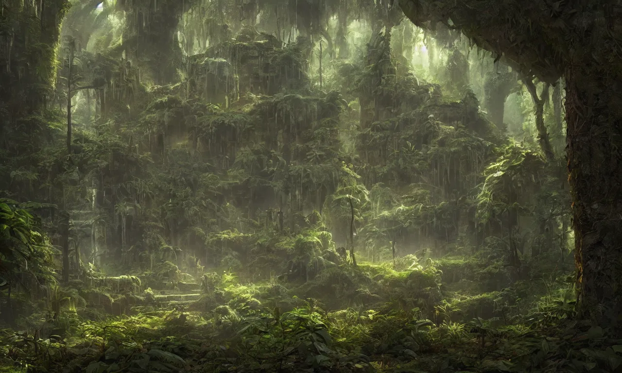 beautiful matte painting of a fantasy dark forest