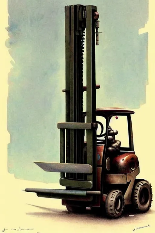 Image similar to ( ( ( ( ( 1 9 5 0 s retro future android robot forklift. muted colors., ) ) ) ) ) by jean - baptiste monge,!!!!!!!!!!!!!!!!!!!!!!!!!