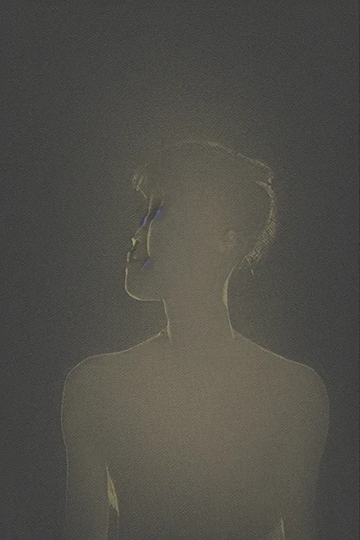 Image similar to woman silhouette, large diffused glowing aura, film grain, art by janice sung