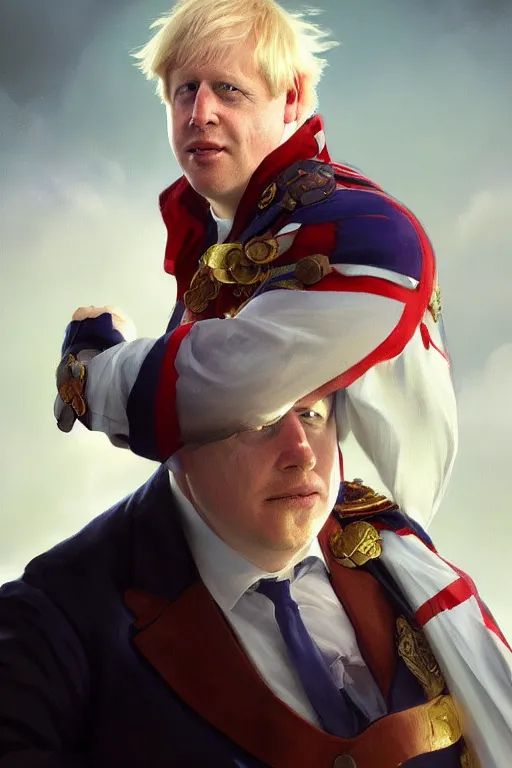 Image similar to Boris Johnson as Captain Great Britain, portrait, highly detailed, digital painting, artstation, concept art, smooth, sharp focus, soft volumetric lights, illustration, cinematic lighting, art by artgerm and greg rutkowski and alphonse mucha