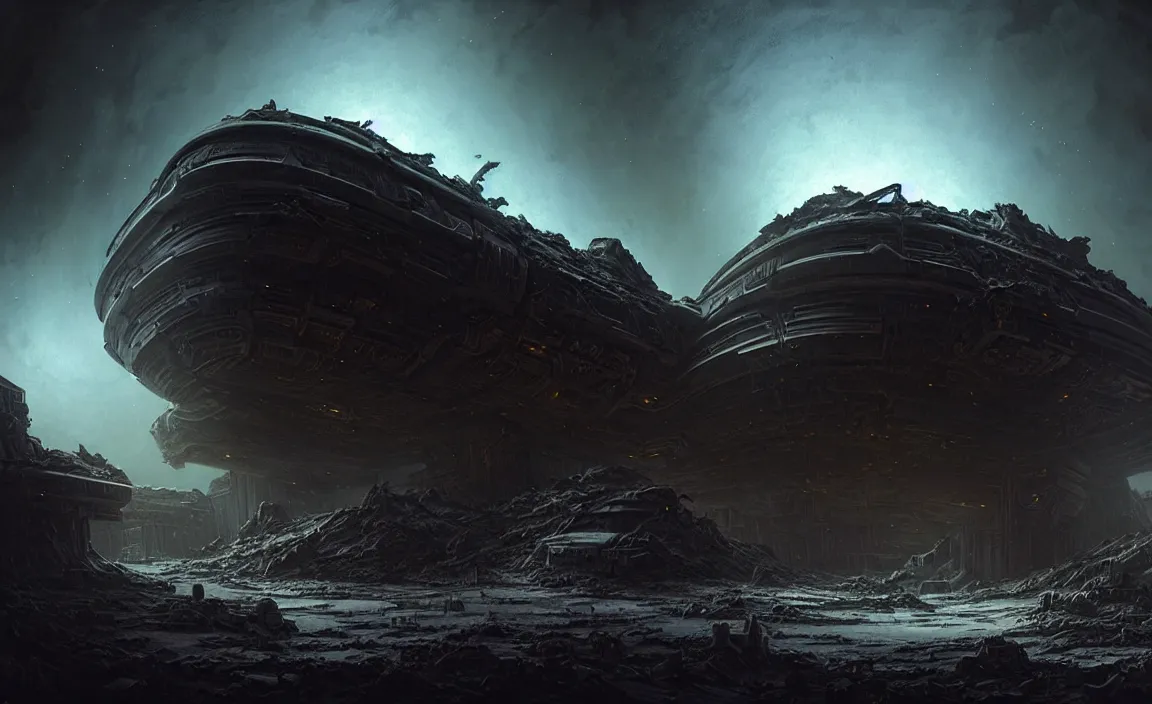 Image similar to epic professional sci - fi digital art of destroyed planetary outpost, eerie atmospheric lighting, painted, detailed, intricate, dynamic lighting, foreboding, by leesha hannigan, wayne haag, reyna rochin, ignacio fernandez rios, mark ryden, iris van herpen, hdr, 8 k, epic, stunning, gorgeous, much wow, cinematic, masterpiece