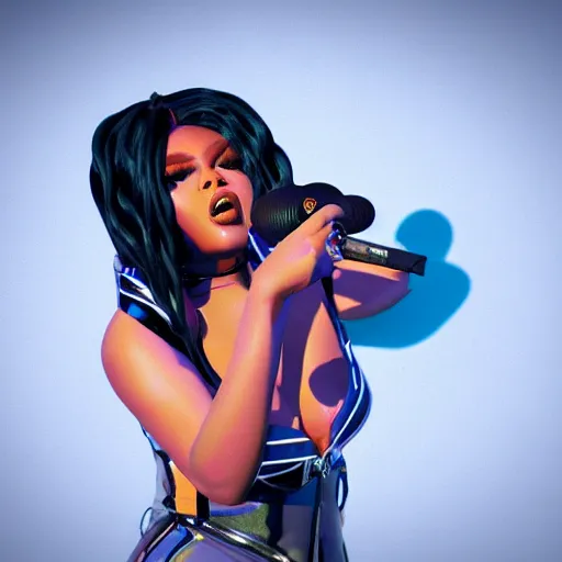 Image similar to highly detailed 3d render of lil Kim rapping, 8k