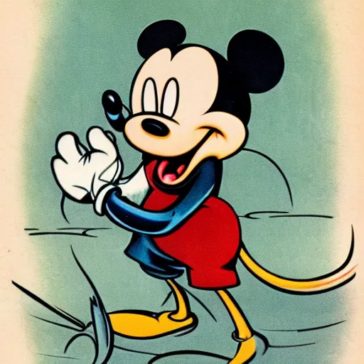 Image similar to vintage 1 9 3 0 s mickey mouse devouring a bloody fish