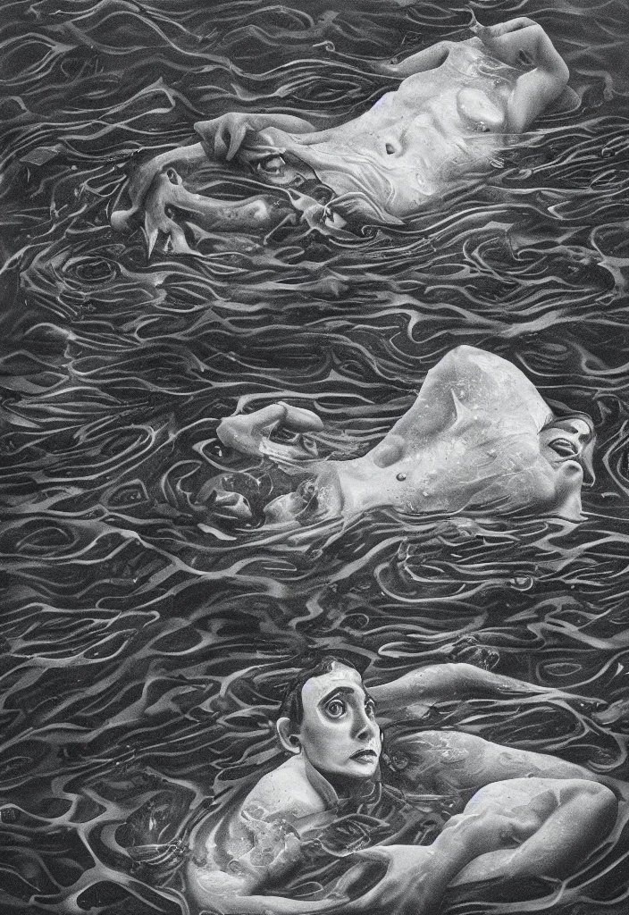 Image similar to highly detailed surrealist art about drowning slowly