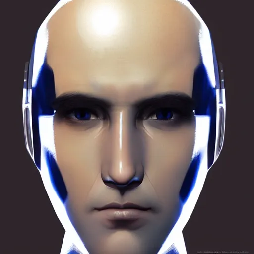 Prompt: close - up portrait of robot policemen from thx 1 1 3 8, by ilya kuvshinov, by thomas lawrence, by bayard wu, trending on artstation, masterpiece