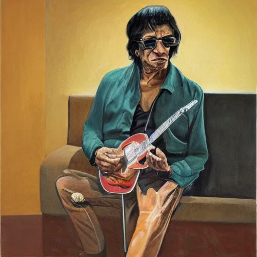 Prompt: portrait of sixto rodriguez, painting by paula rego, high detail, high resolution