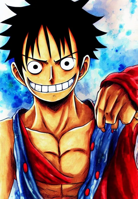 Prompt: Luffy from one piece drawn by Sakimichan!! Water particles! +++ super dynamic posing, portrait! Powerful art!